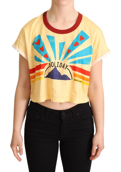 Yellow Print Cotton Cropped Top T-shirt