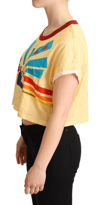 Yellow Print Cotton Cropped Top T-shirt