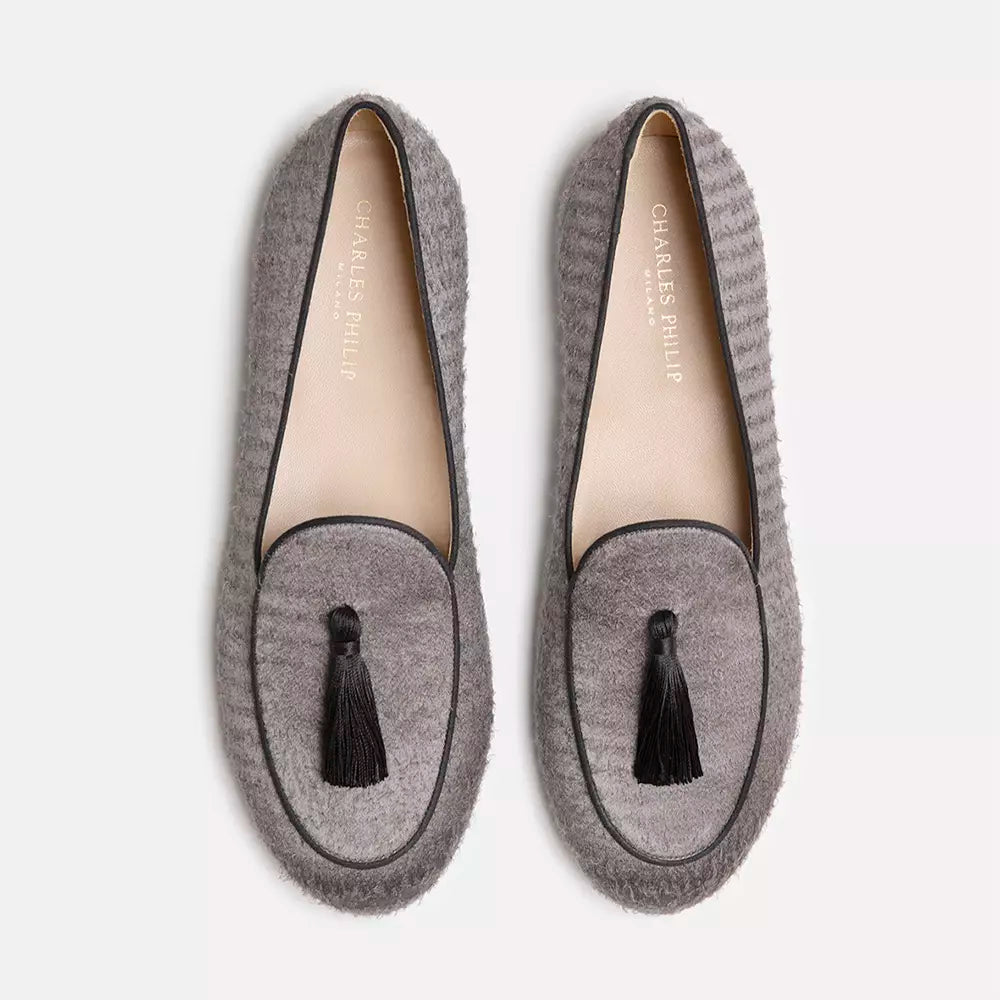 Gray Leather Moccasin
