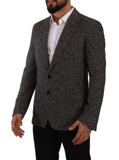 Gray Wool Tweed Jacket Two Button Blazer