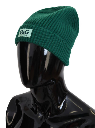 Green Logo Beanie Men One Size Wool Knit Hat
