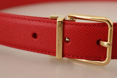 Red Solid Leather Gold Metal Buckle Belt