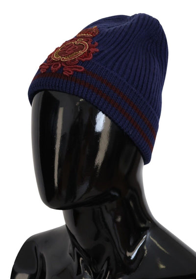 Blue Logo Patch Beanie One Size Wool Knit Hat