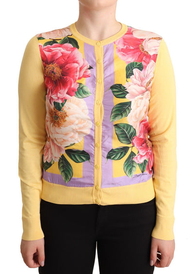 Yellow Floral Long Sleeves Button Cardigan Top