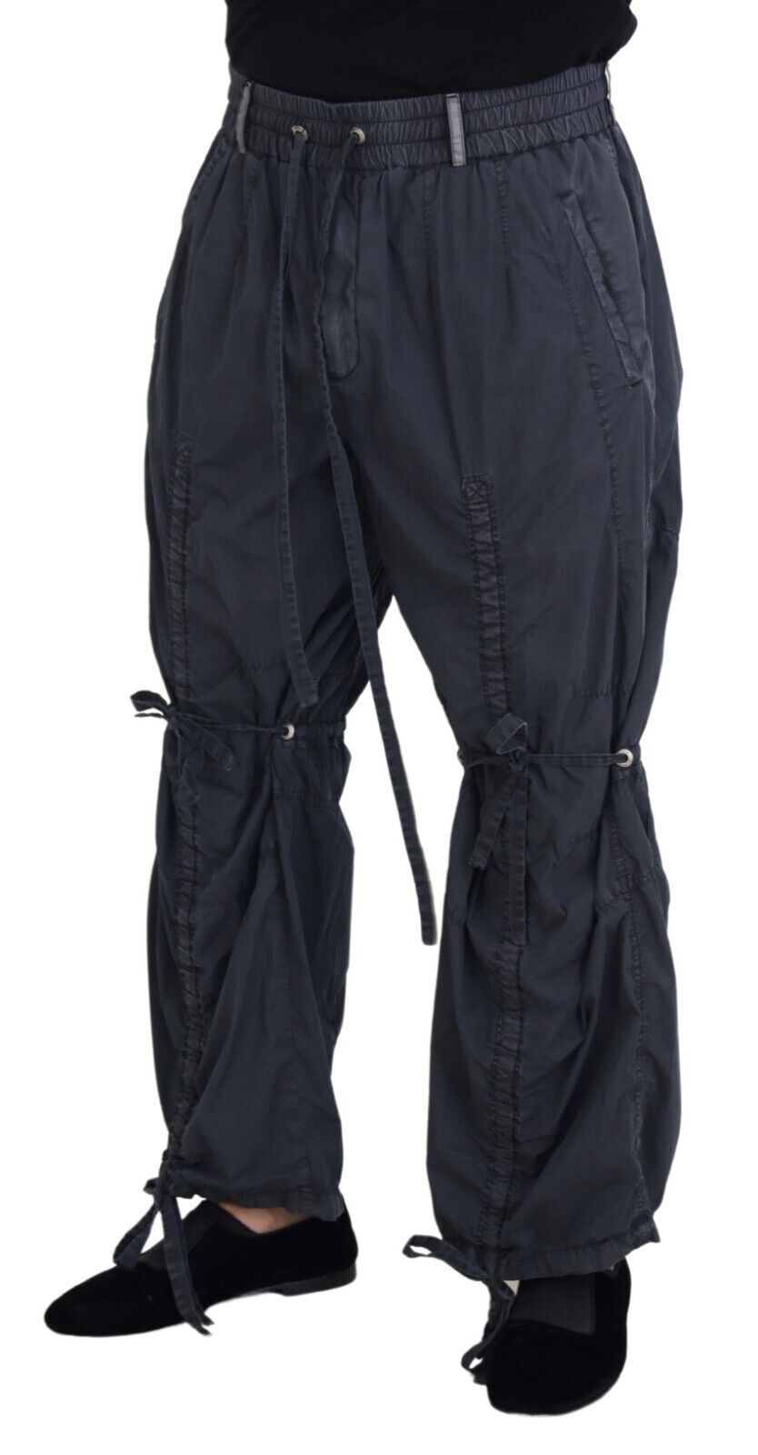Blue Adjustable Drawstrings Men Trouser Pants