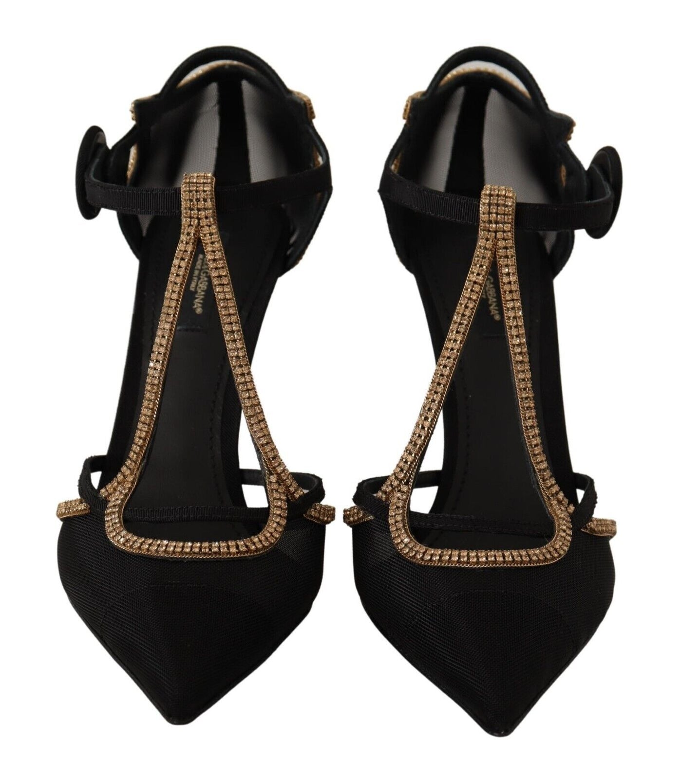Black Crystal T-strap Heels Pumps Shoes