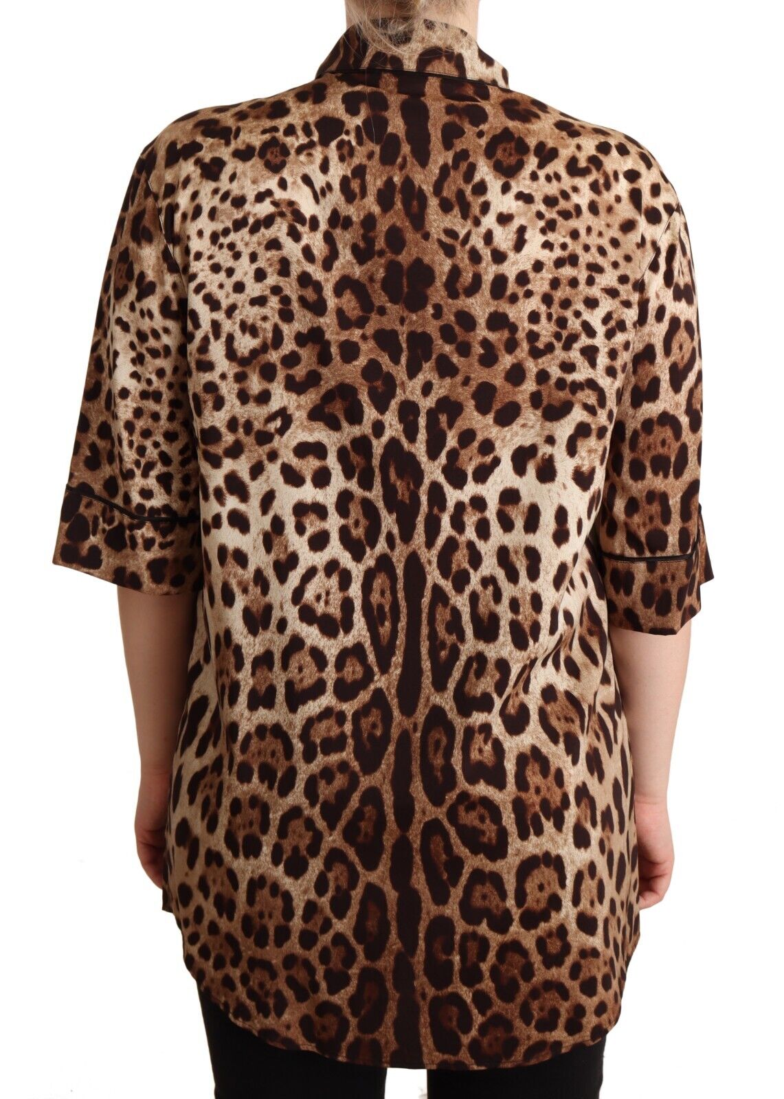 Brown Leopard Print Short Sleeves Blouse Shirt