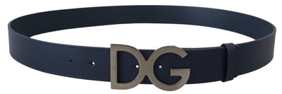 Blue Leather Silver Tone DG Metal Buckle Belt