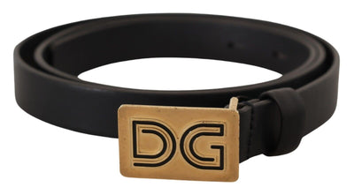 Black Leather Gold DG Logo Buckle Belt