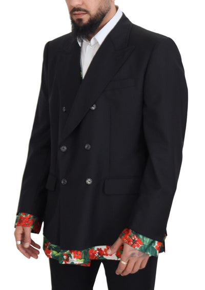 Black Floral Double Breasted Coat Blazer