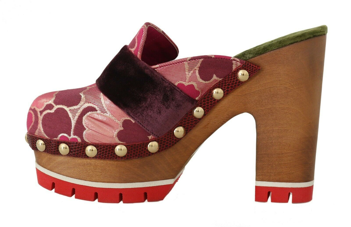 Pink Jacquard Crystal Slides Mules Shoes