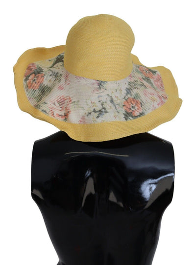 Yellow Floral Wide Brim Straw Floppy Hat