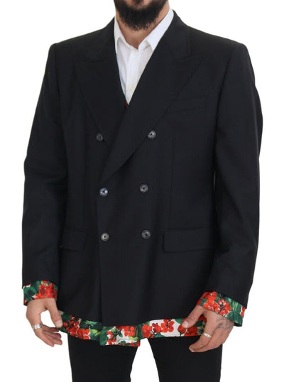 Black Floral Double Breasted Coat Blazer