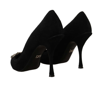 Black Suede High Heels Pumps Amore DG Logo Shoes