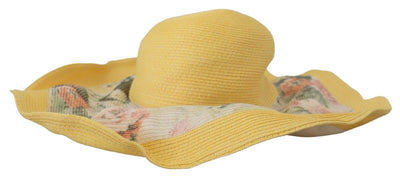 Yellow Floral Wide Brim Straw Floppy Hat