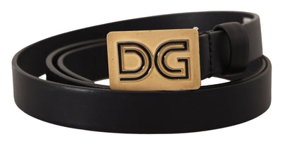 Black Leather Gold DG Logo Buckle Belt