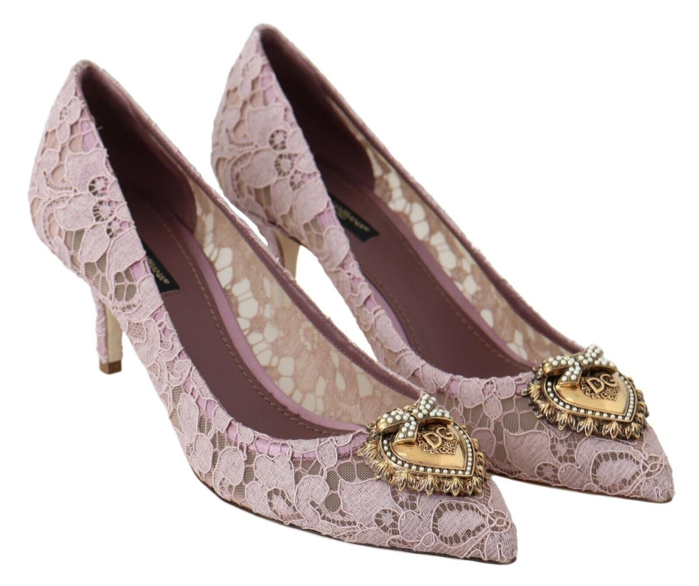 Pink Taormina Lace Crystal Heels Pumps Shoes