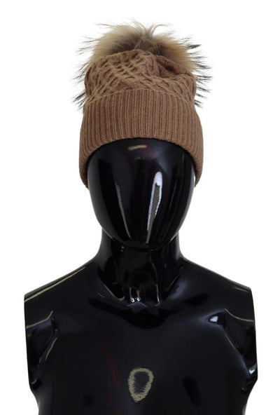 Brown Camel Twisted Knit Pompom Winter Beanie One Size Hat