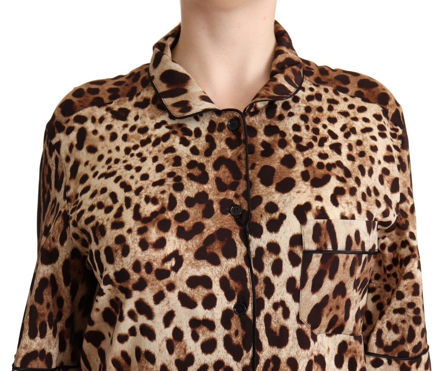 Brown Leopard Print Short Sleeves Blouse Shirt
