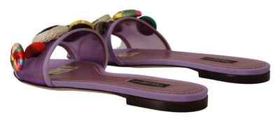 Purple Mesh Embellished Slides Flats Shoes
