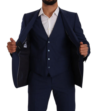 Blue MARTINI Wool Slim Fit 3 Piece Set Suit
