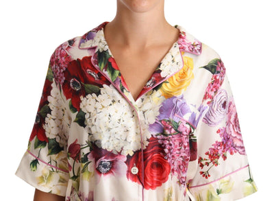 Multicolor Hydrangeas Print Pajama Shirt Blouse