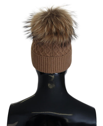 Brown Camel Twisted Knit Pompom Winter Beanie One Size Hat