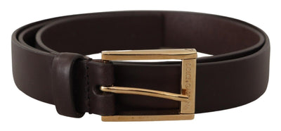 Dark Brown Leather Gold Tone Metal Buckle Belt