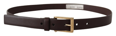 Dark Brown Leather Gold Tone Metal Buckle Belt