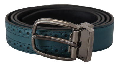 Blue Calf Leather Silver Metal Buckle Belt