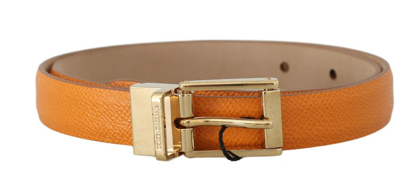 Orange Dauphine Leather Gold Buckle Belt
