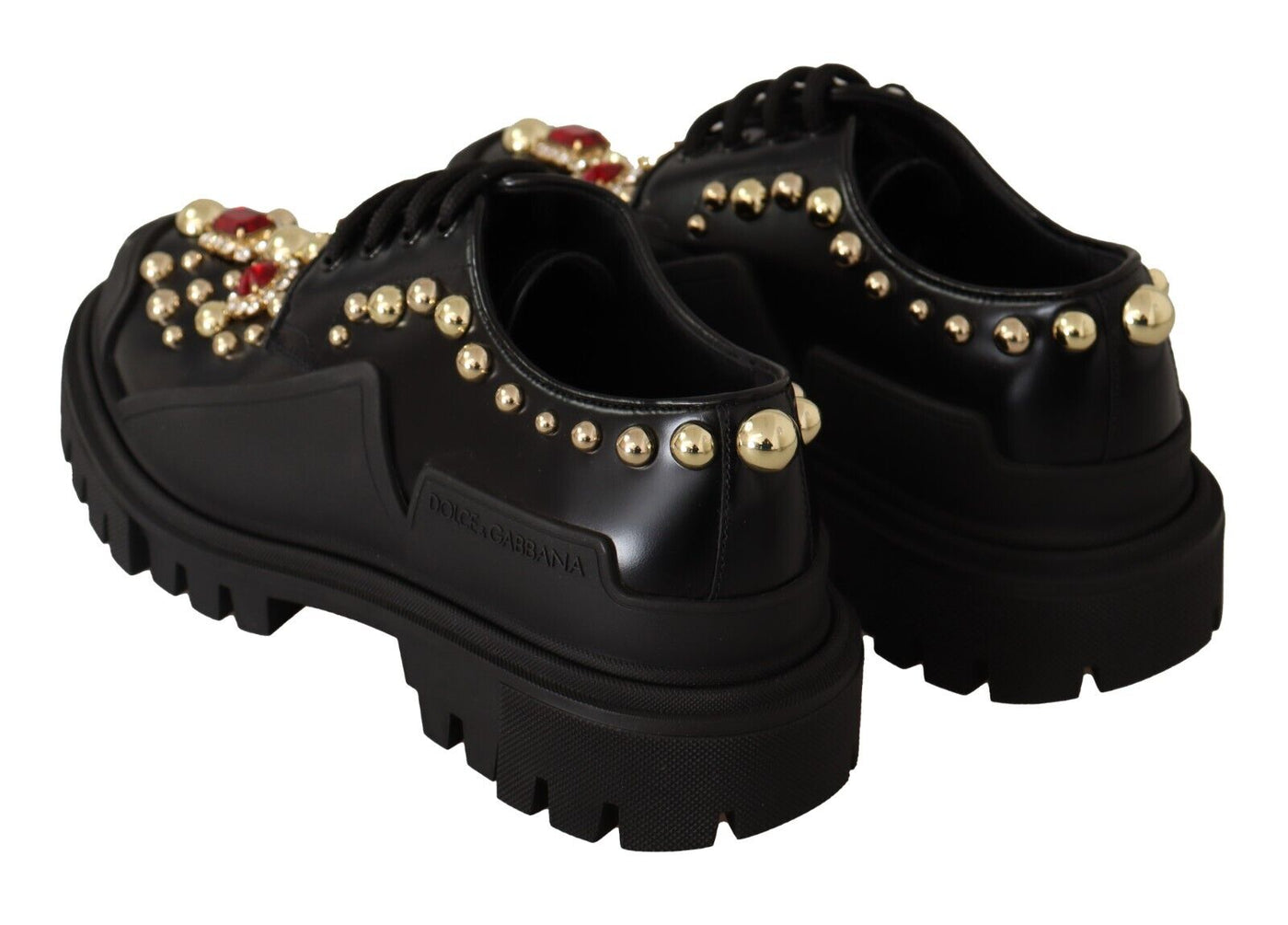 Black Leather Crystals Studs Formal Derby Shoes