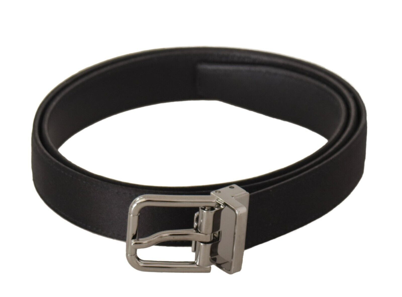 Black Leather Silver Tone Metal Buckle Belt