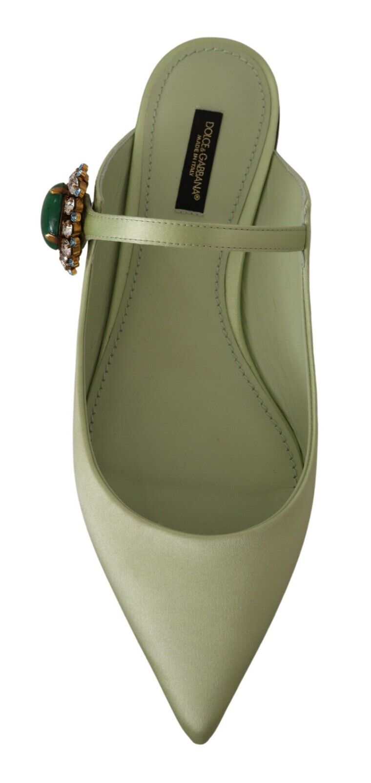 Green Leather Crystals Mule Slides Flats Shoes
