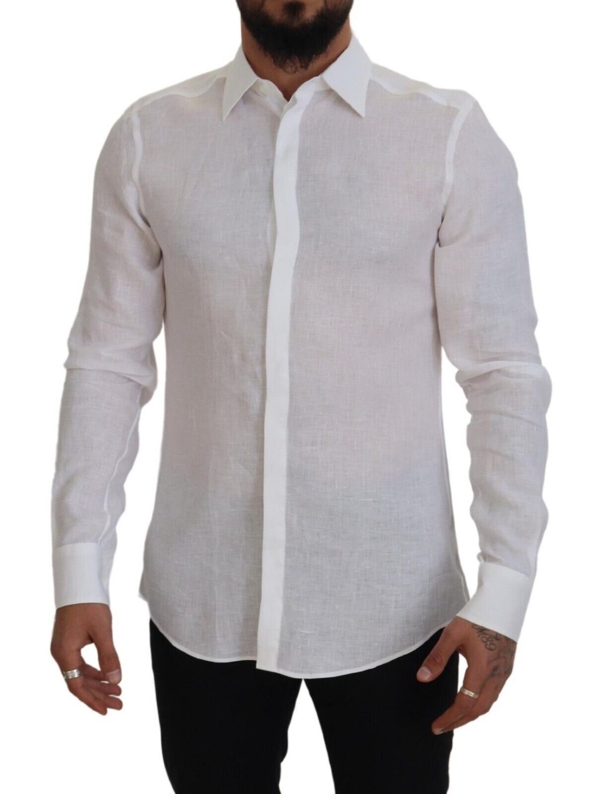 White Linen Flax Dress Formal MARTINI Shirt
