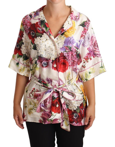 Multicolor Hydrangeas Print Pajama Shirt Blouse