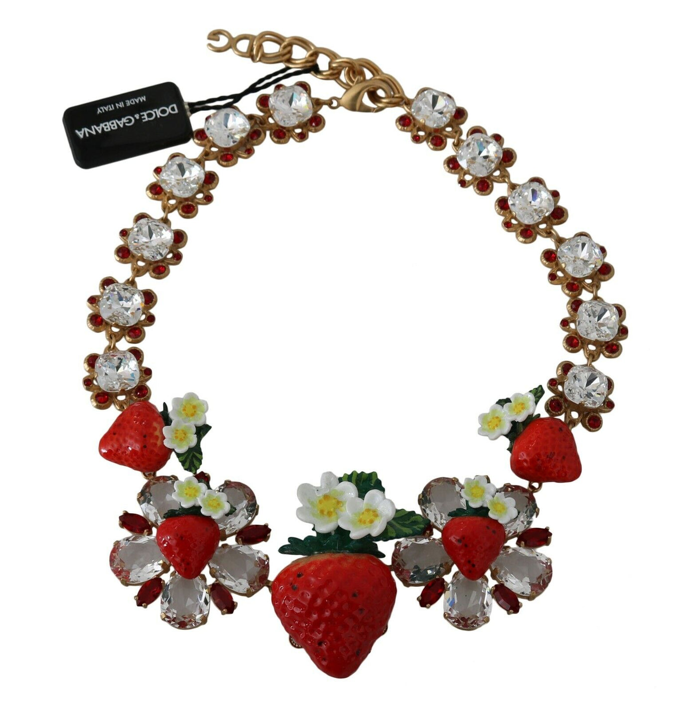 Strawberry Crystal Floral Charm Statement Necklace