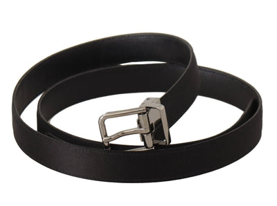 Black Leather Silver Tone Metal Buckle Belt
