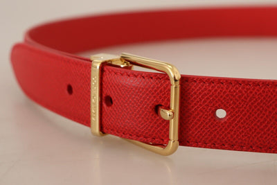 Red Solid Leather Gold Metal Buckle Belt